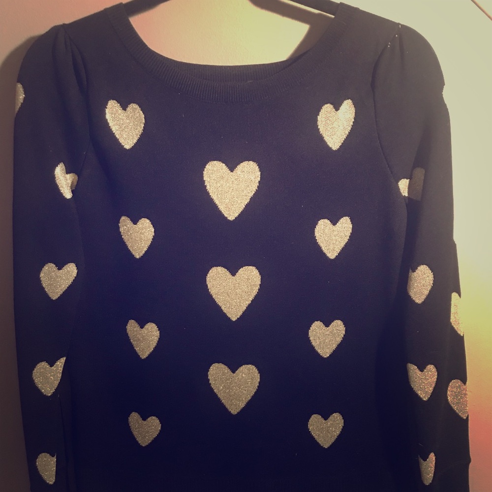 INC Dressy black and gold metallic heart sweater